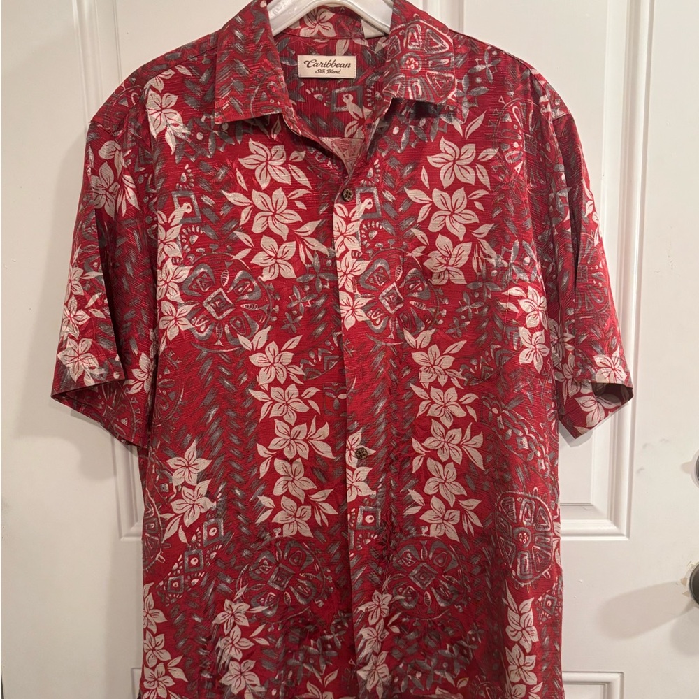 Caribbean Red and‎ White Tropical Casual Shirt